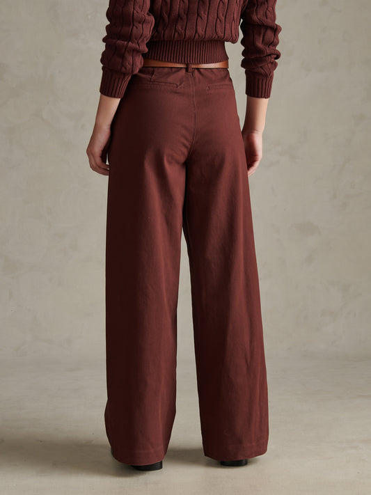 Womens Full Length Wide Leg Trousers Bitter Chocolate