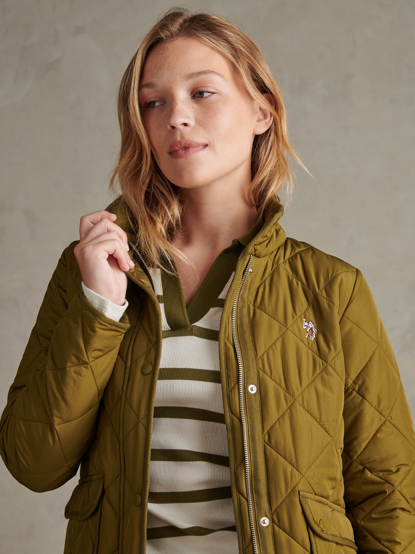 Womens Diamond Quilted Jacket Olive Branch