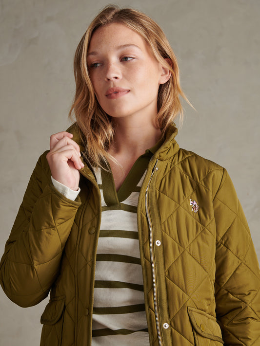 Womens Diamond Quilted Jacket Olive Branch