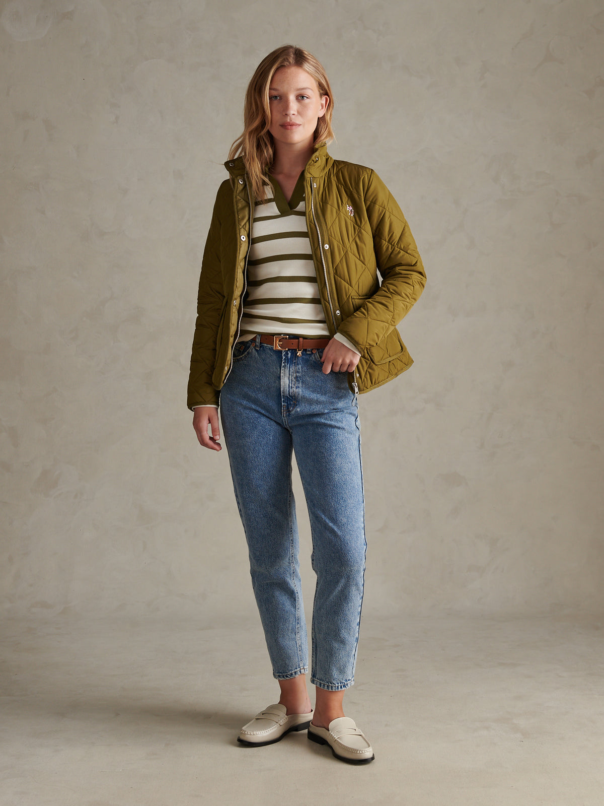 Womens Diamond Quilted Jacket Olive Branch