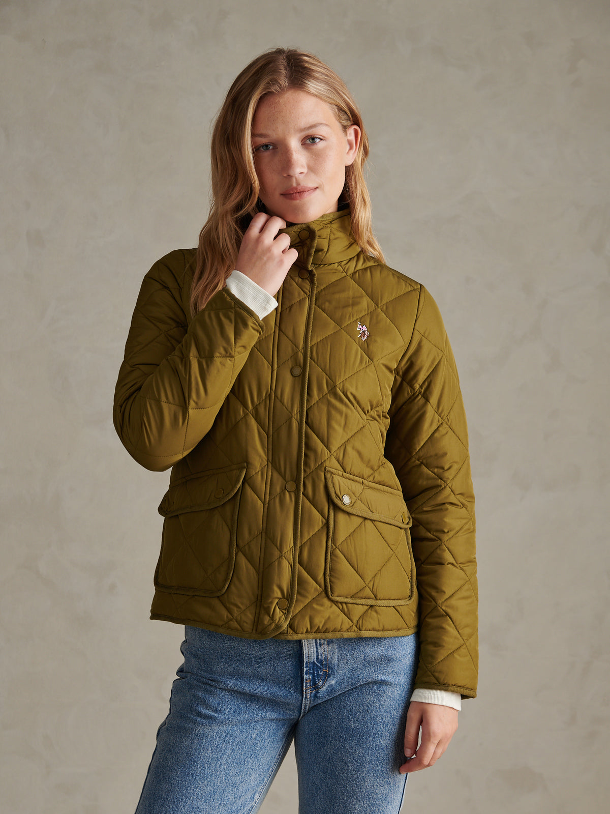 Womens Diamond Quilted Jacket Olive Branch