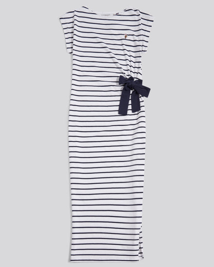 Womens Stripe Tie Detail Midi Dress Bright White