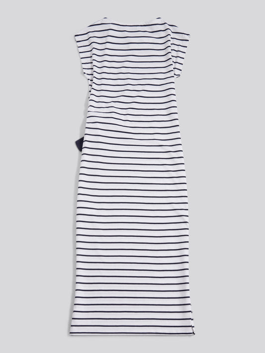 Womens Stripe Tie Detail Midi Dress Bright White