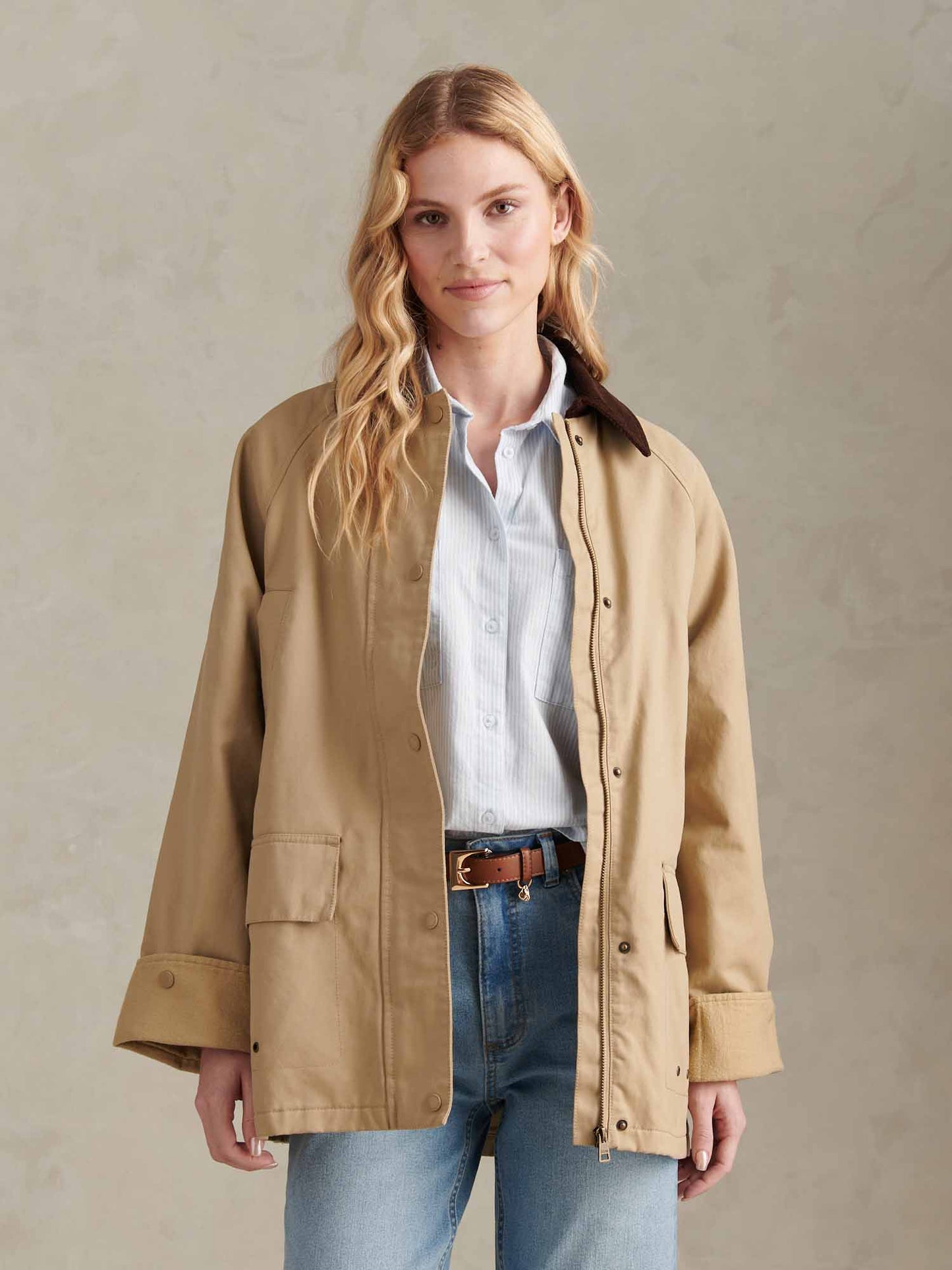 Womens Waxed Cotton Short Parka Trench Coat