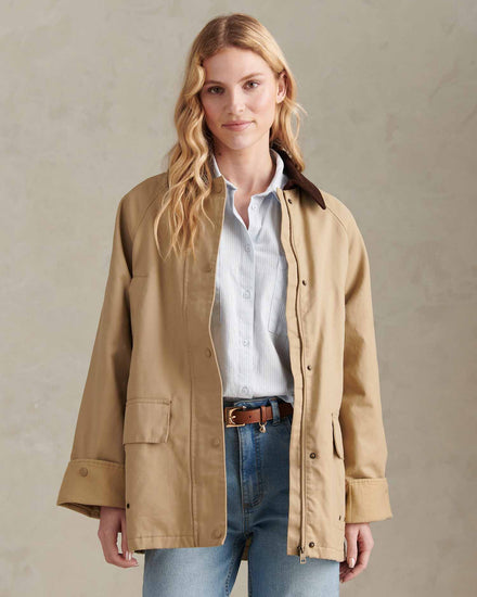 Womens Waxed Cotton Short Parka Trench Coat