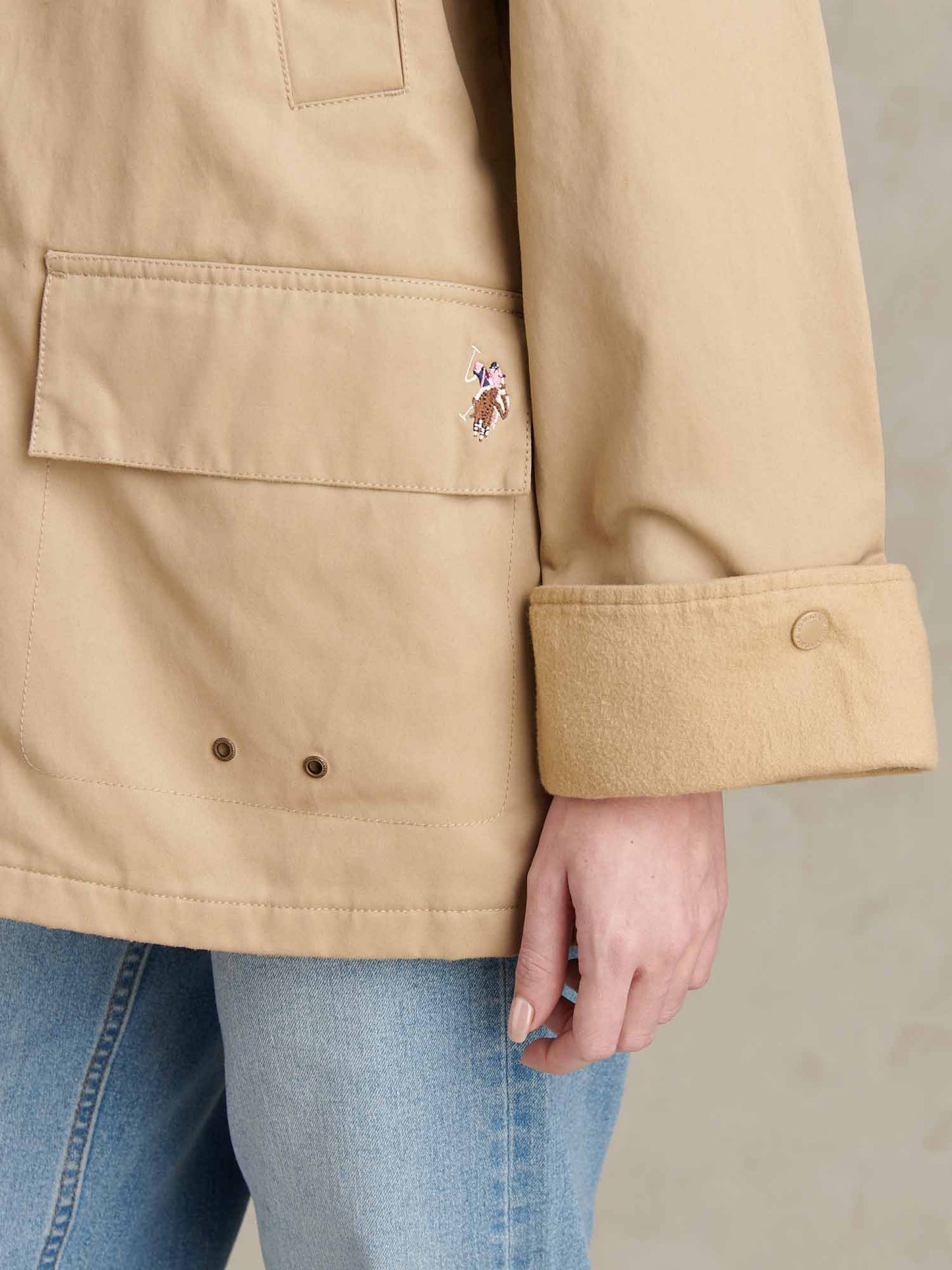 Womens Waxed Cotton Short Parka Trench Coat