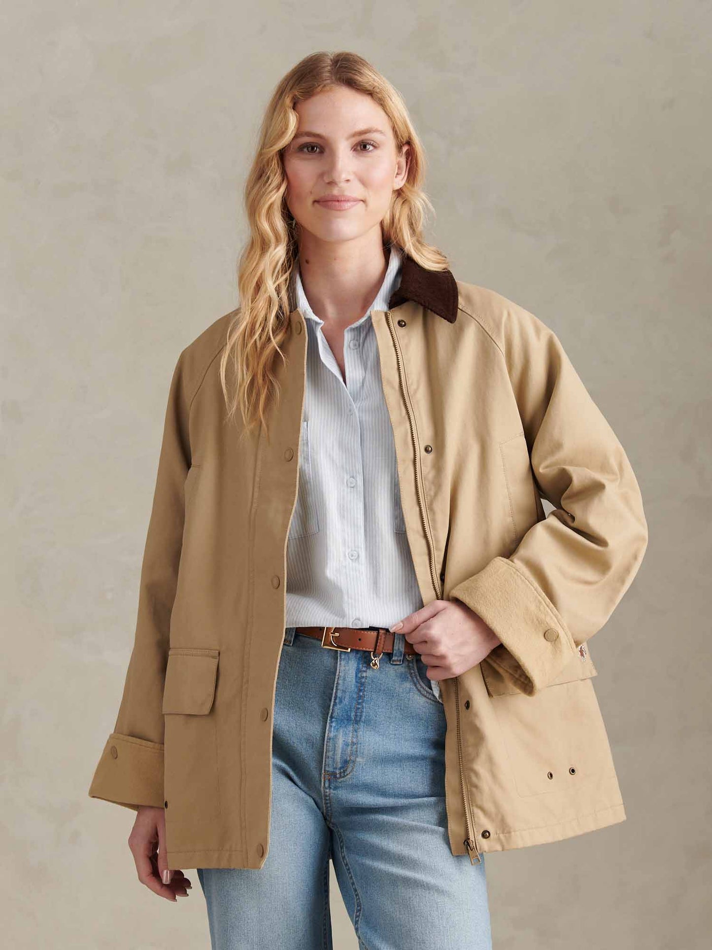 Womens Waxed Cotton Short Parka Trench Coat