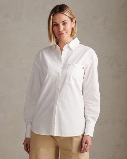 Womens Cotton Poplin Loose Fit Shirt Bright White