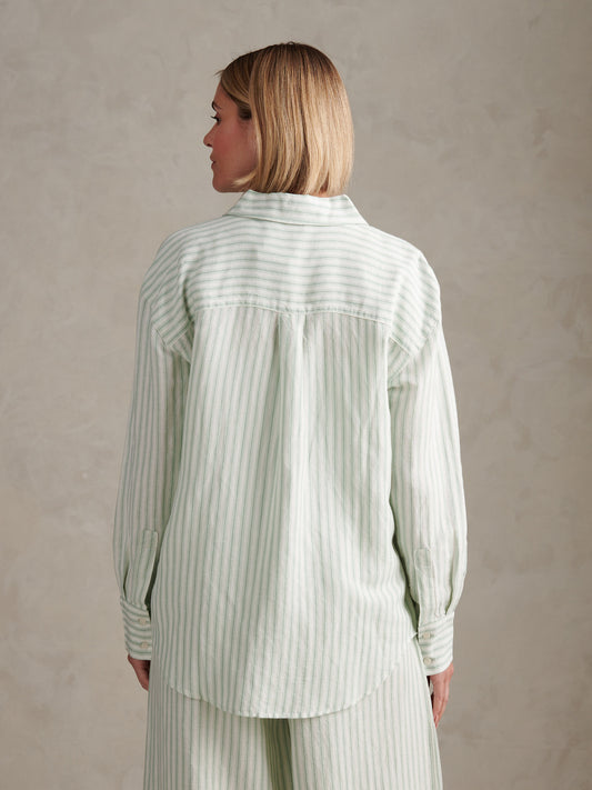 Womens Linen Blend Loose Fit Stripe Shirt Misty Jade