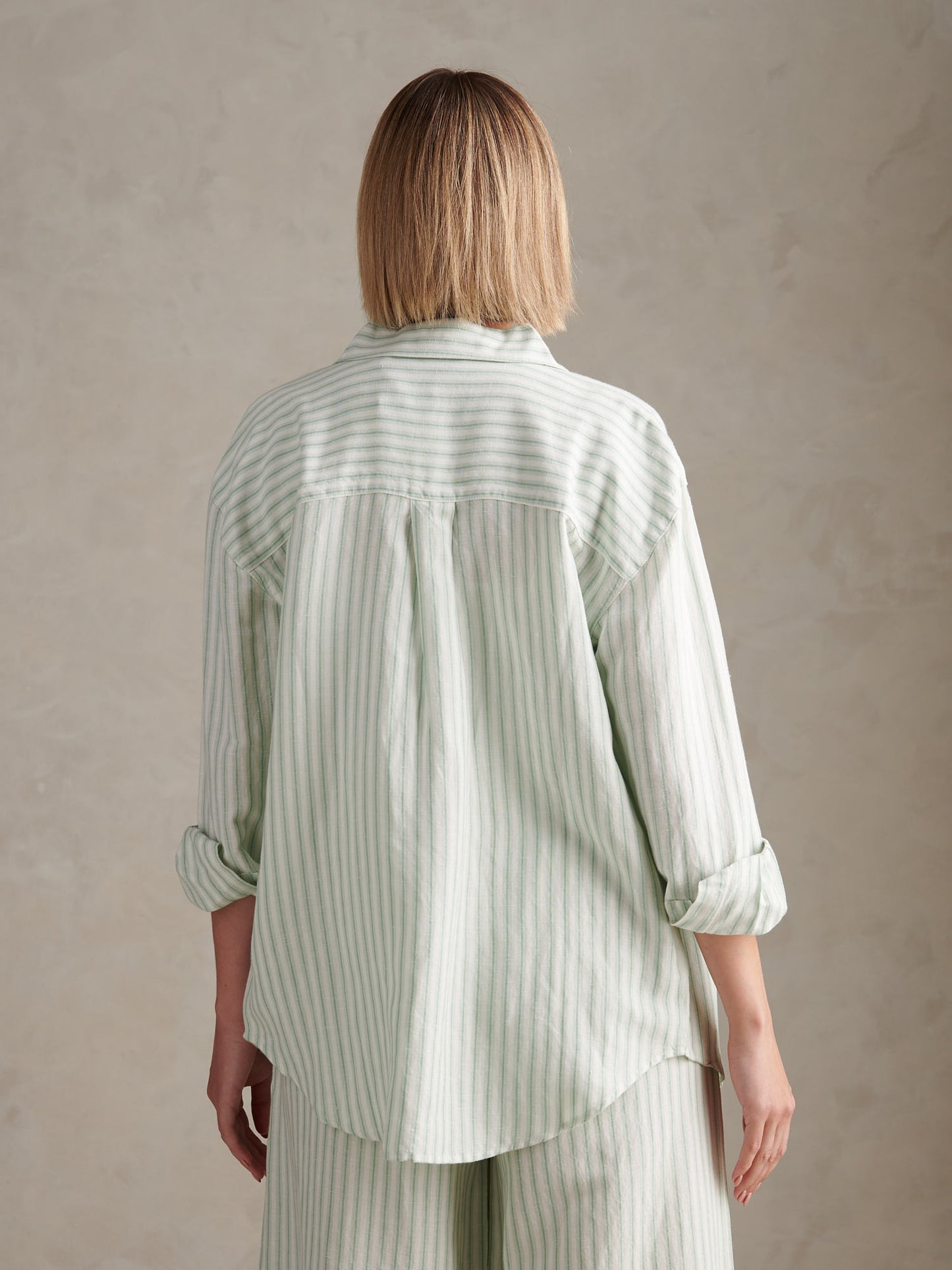 Womens Linen Blend Loose Fit Stripe Shirt Misty Jade