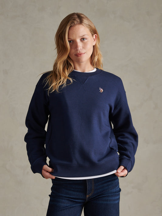Womens Double Horsemen Crew Sweatshirt Navy Iris