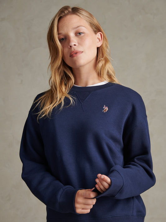 Womens Double Horsemen Crew Sweatshirt Navy Iris