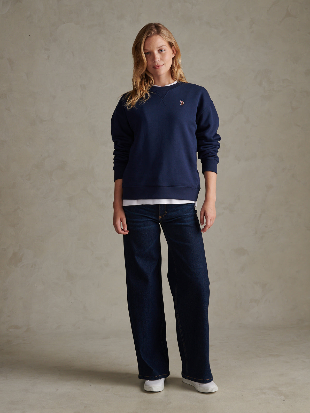 Womens Double Horsemen Crew Sweatshirt Navy Iris