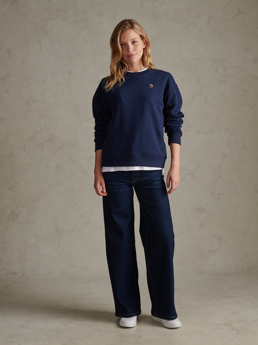 Womens Double Horsemen Crew Sweatshirt Navy Iris