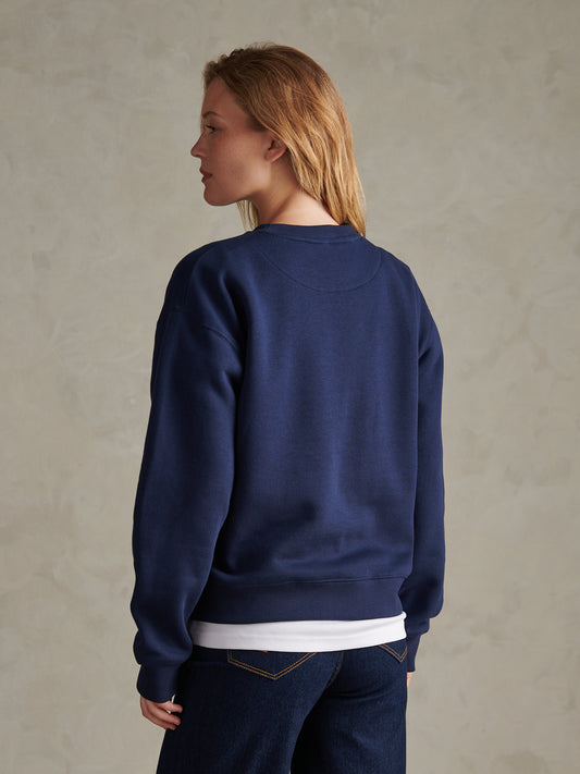 Womens Double Horsemen Crew Sweatshirt Navy Iris