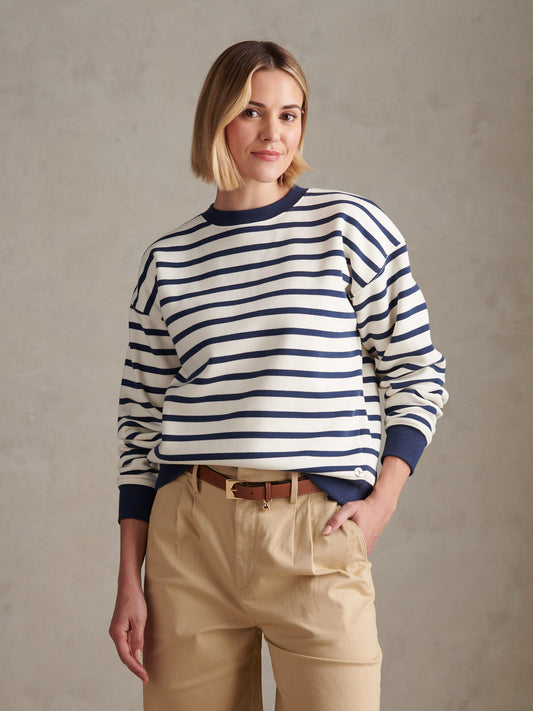 Womens Stripe Crew Neck Sweatshirt Marshmallow