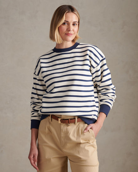 Womens Stripe Crew Neck Sweatshirt Marshmallow