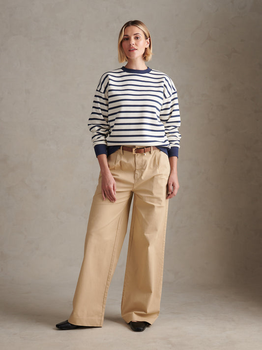 Womens Stripe Crew Neck Sweatshirt Marshmallow