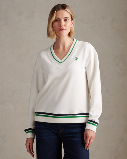 Womens Tipped V Neck Sweatshirt Marshmallow