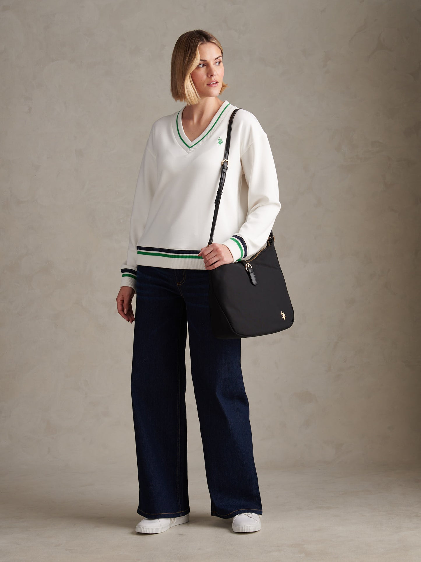 Womens Tipped V Neck Sweatshirt Marshmallow