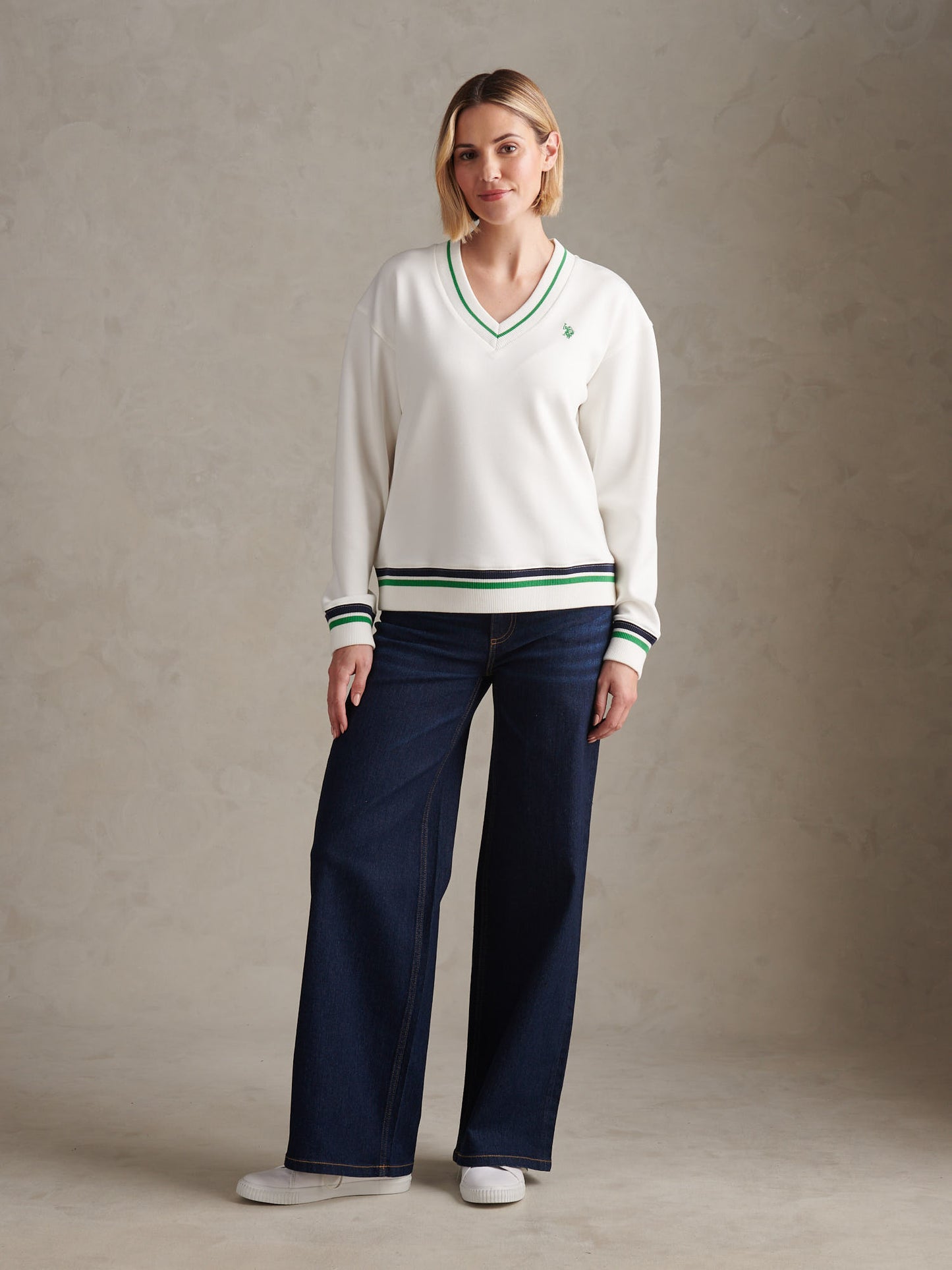 Womens Tipped V Neck Sweatshirt Marshmallow