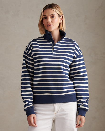Womens Funnel Neck Stripe Sweatshirt Navy Iris