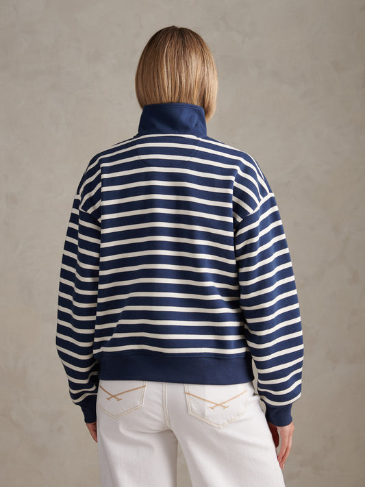 Womens Funnel Neck Stripe Sweatshirt Navy Iris
