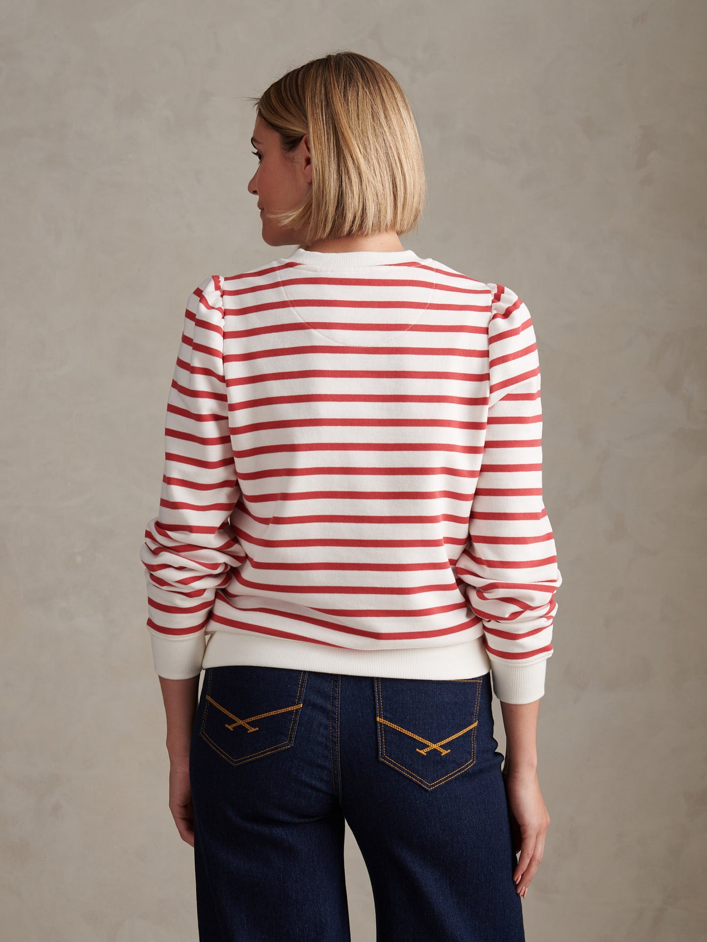 Womens Puff Sleeve Stripe Sweatshirt Mineral Red