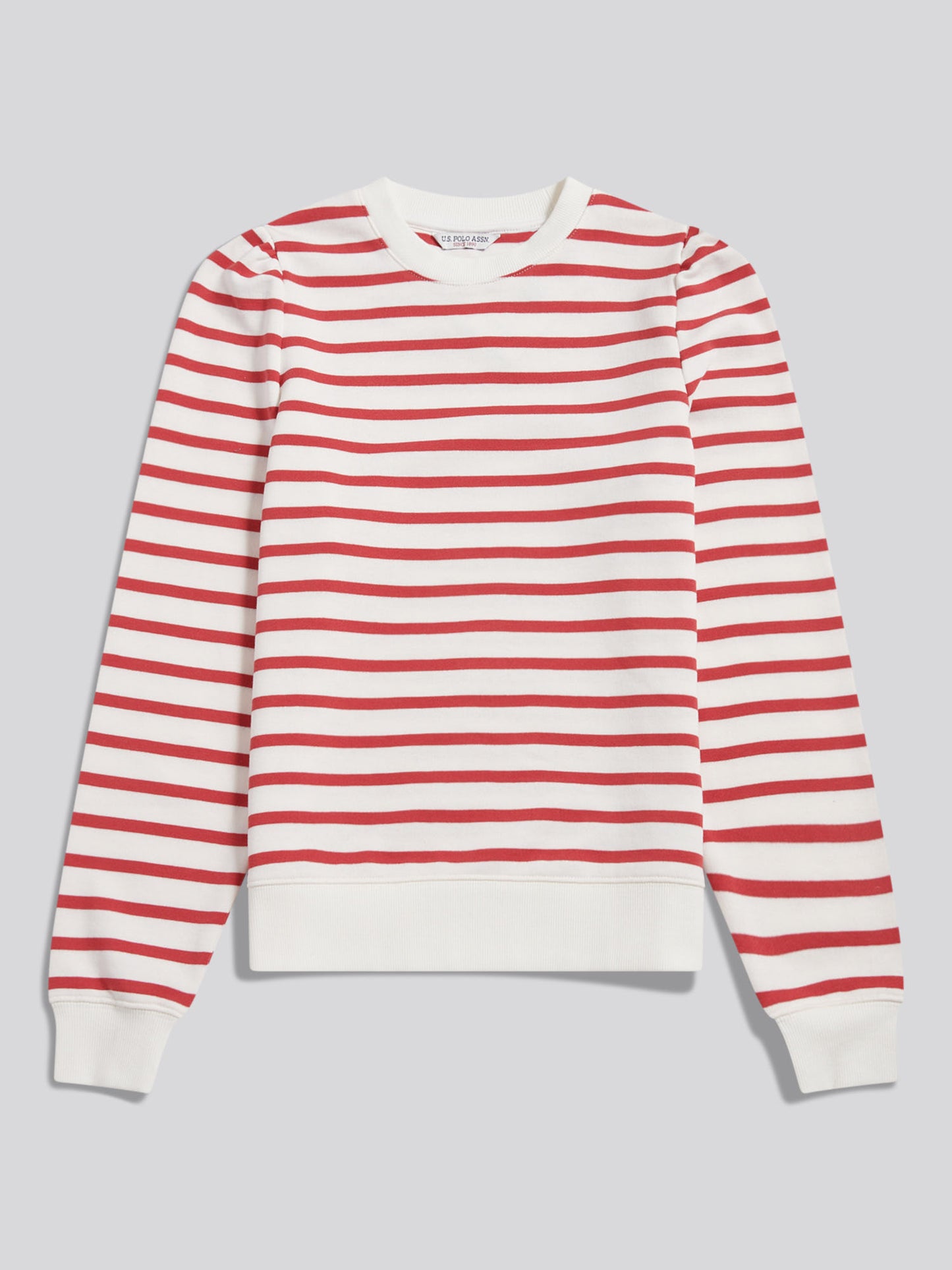 Womens Puff Sleeve Stripe Sweatshirt Mineral Red