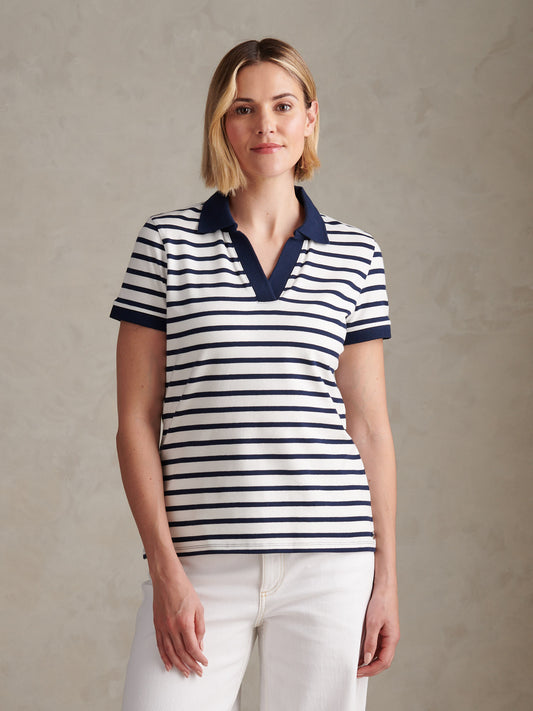 Womens Luxury Stripe Polo Top Marshmallow