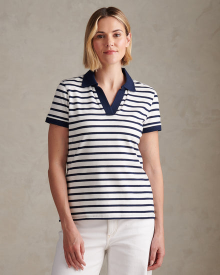 Womens Luxury Stripe Polo Top Marshmallow