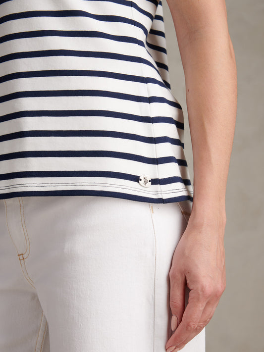 Womens Luxury Stripe Polo Top Marshmallow