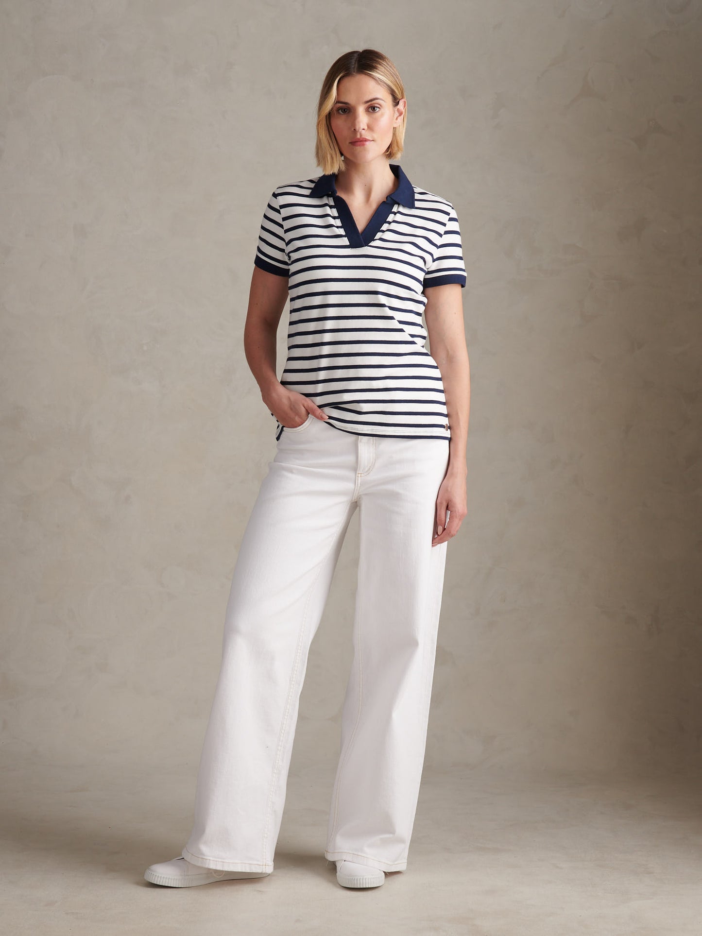 Womens Luxury Stripe Polo Top Marshmallow