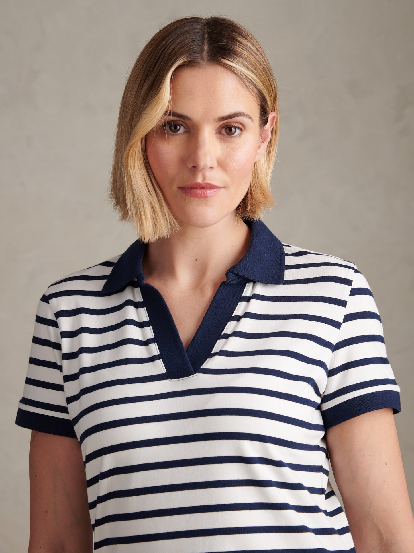 Womens Luxury Stripe Polo Top Marshmallow
