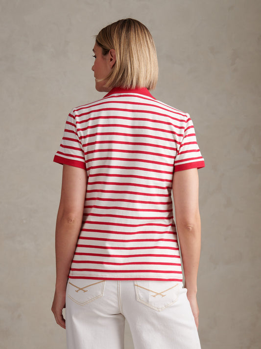 Womens Luxury Stripe Polo Top Jalapeno Red