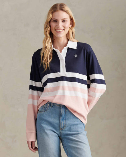 Womens Block Colour Rugby Top Crystal Rose