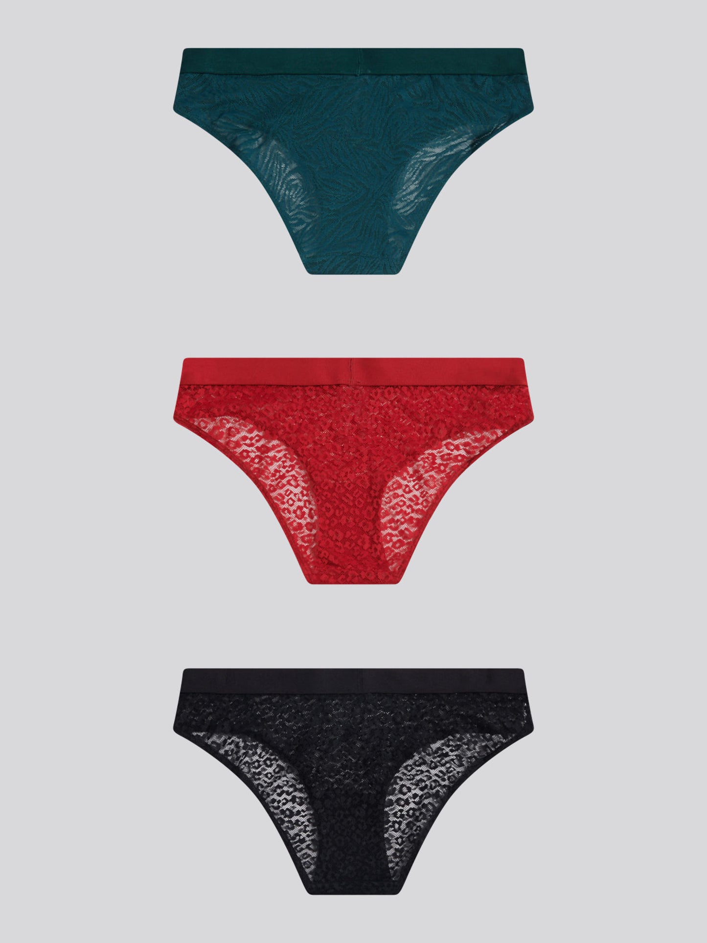 Womens 3 Pack Animal Jacquard Mesh Bikini Brief in Black