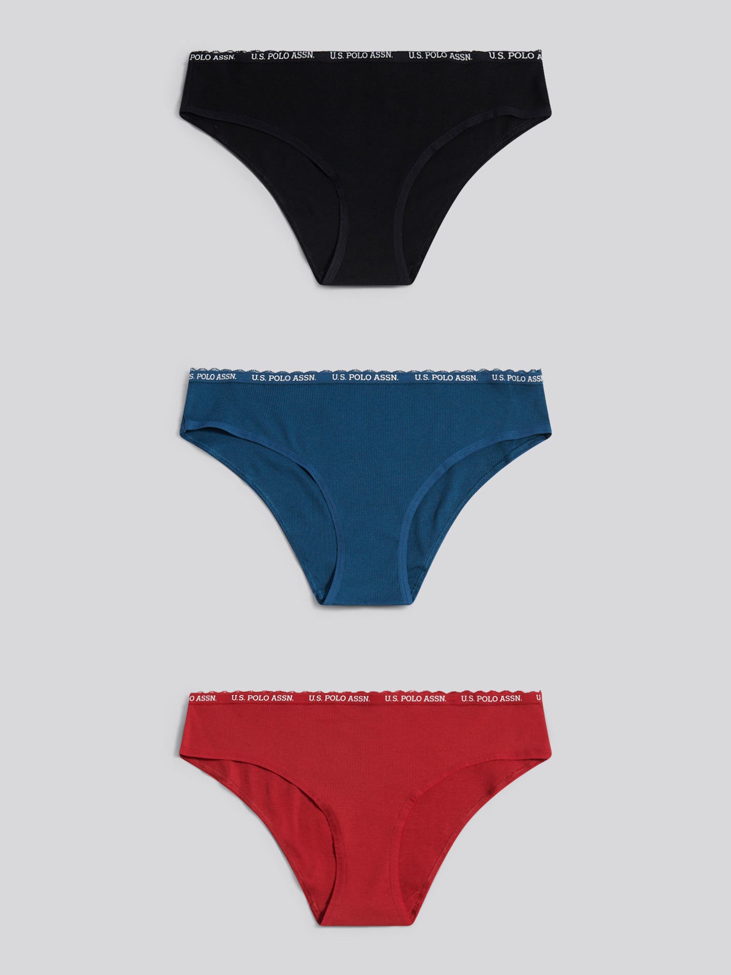 Womens 3 Pack Lace Trim Rib Bikini Brief in Majolica Blue