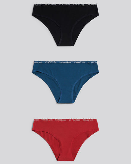 Womens 3 Pack Lace Trim Rib Bikini Brief in Majolica Blue