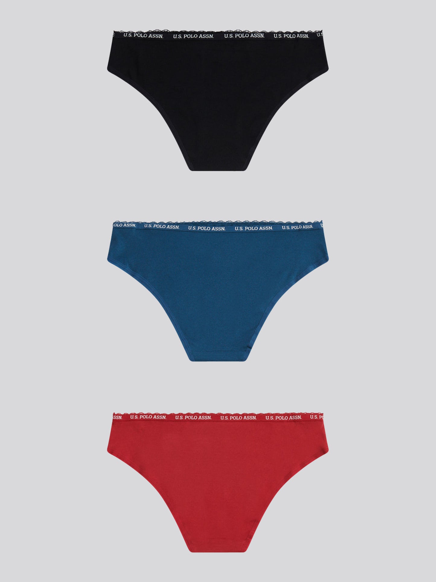 Womens 3 Pack Lace Trim Rib Bikini Brief in Majolica Blue