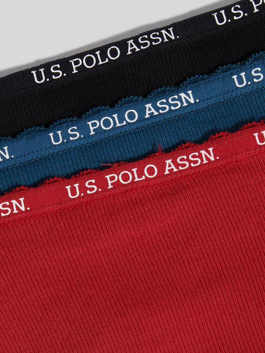 Womens 3 Pack Lace Trim Rib Bikini Brief in Majolica Blue