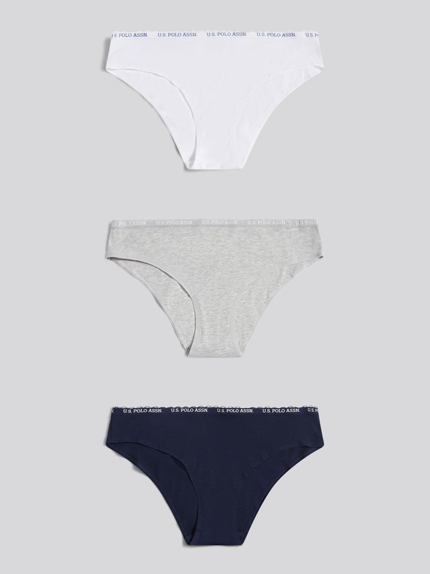 Womens 3 Pack Lace Trim Rib Bikini Brief in Pearl Grey Marl