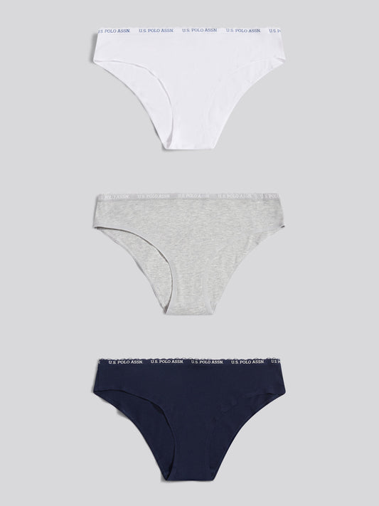 Womens 3 Pack Lace Trim Rib Bikini Brief in Pearl Grey Marl