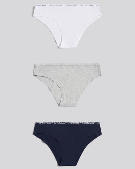 Womens 3 Pack Lace Trim Rib Bikini Brief in Pearl Grey Marl