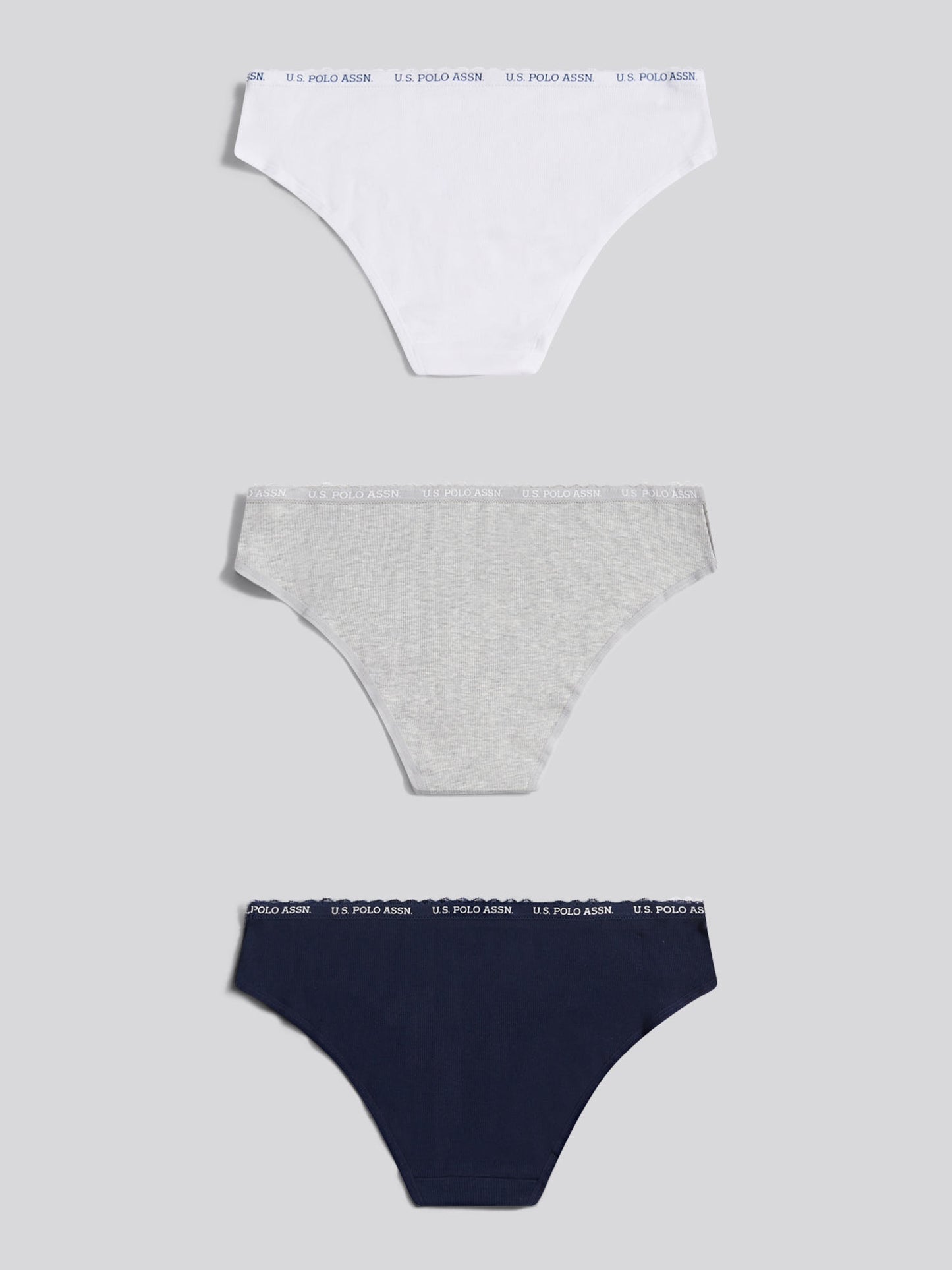 Womens 3 Pack Lace Trim Rib Bikini Brief in Pearl Grey Marl