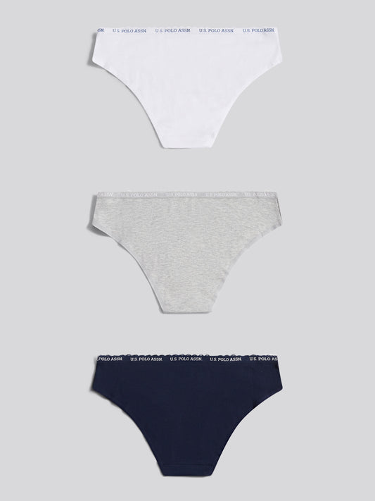 Womens 3 Pack Lace Trim Rib Bikini Brief in Pearl Grey Marl