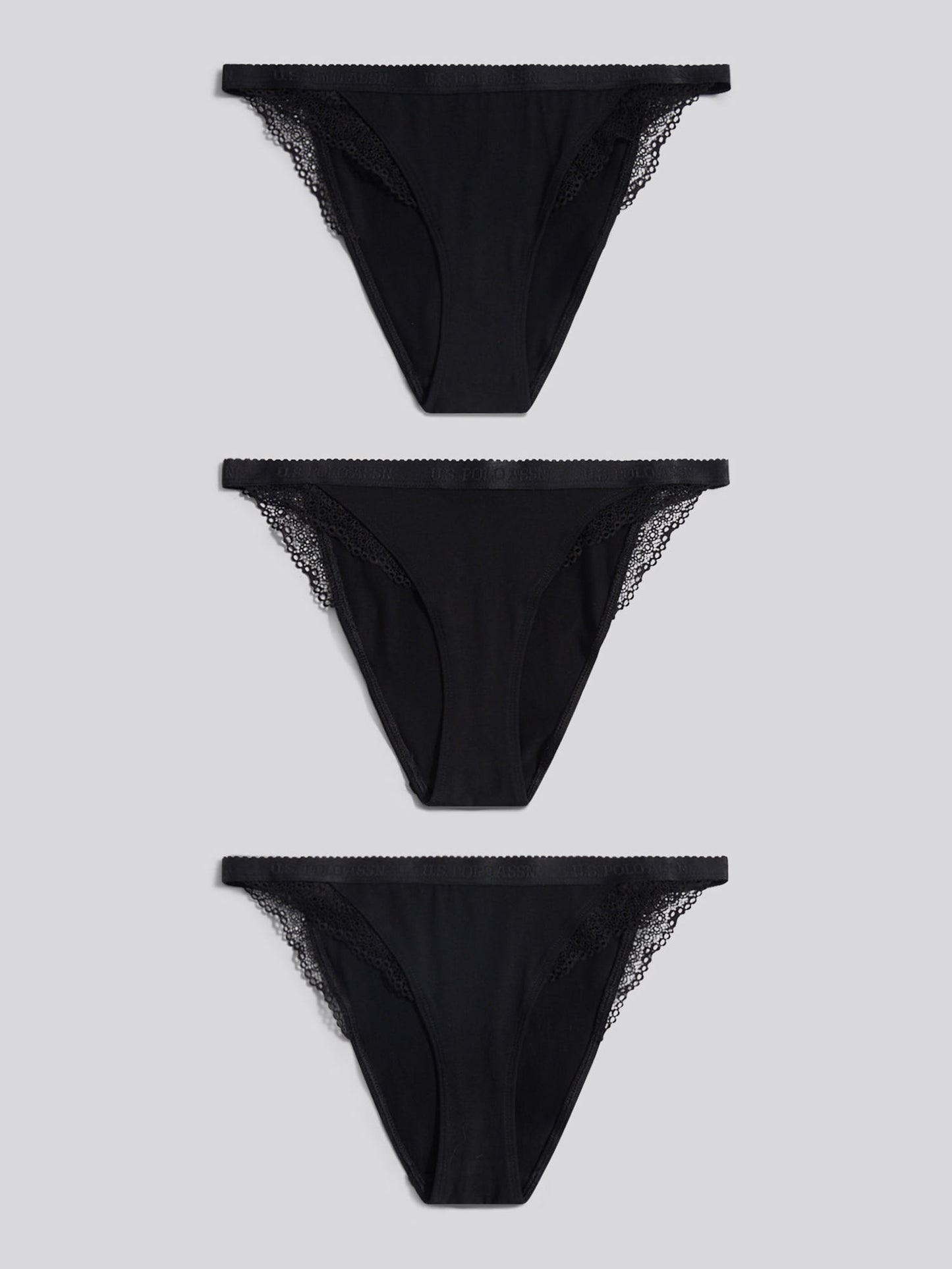 Womens 3 Pack Scallop Edge Lace Trim Bikini Brief in Black