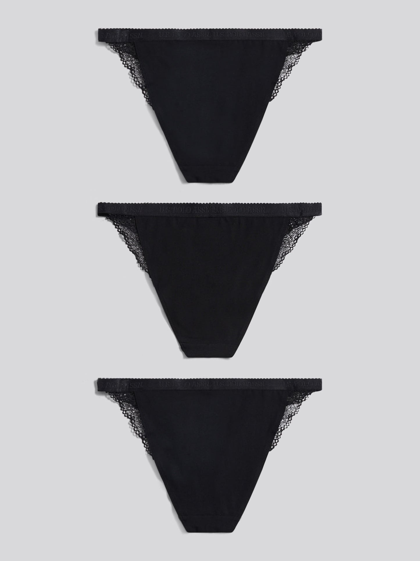 Womens 3 Pack Scallop Edge Lace Trim Bikini Brief in Black