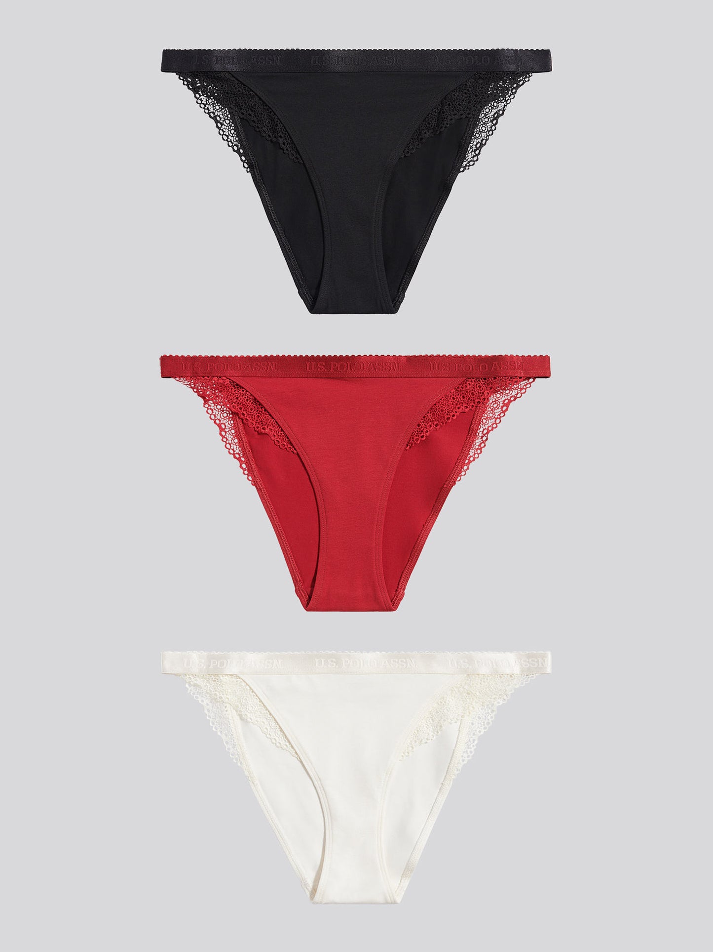 Womens 3 Pack Scallop Edge Lace Trim Bikini Brief in Marshmallow