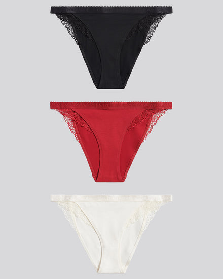 Womens 3 Pack Scallop Edge Lace Trim Bikini Brief in Marshmallow